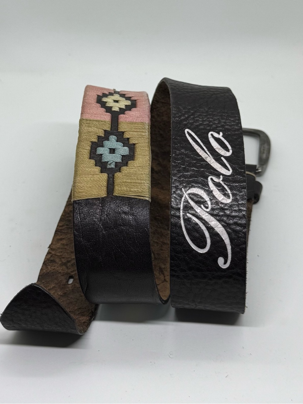 Argentina Leather Belt Polo Script Flag Embroidered Woven Size 95 - 110